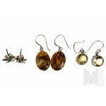 Set of 3 Pairs of Earrings with Natural Stones min Turquoise and Citrine, product weight 11.70 grams, 925 Silver