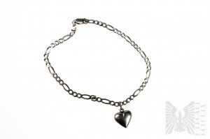 Ankle Bracelet with Charms in Heart Form, Figaro Braid, 925 Silver