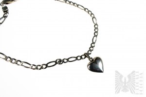 Ankle Bracelet with Charms in Heart Form, Figaro Braid, 925 Silver