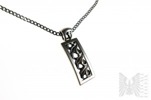 Rectangular Necklace with Wavy Decoration, Armadillo Braid, 925 Silver, appraised in Poznan after 1986