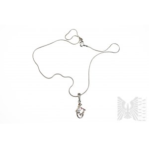Square White Zirconia Necklace with Wavy Decoration, Rope Braid, 925 Silver.