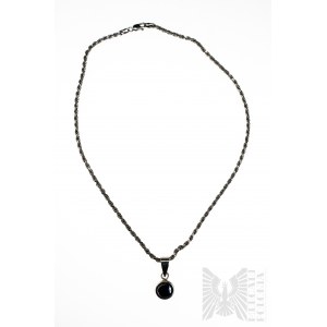 Kulatý hematitový náhrdelník, opletení šňůry, stříbro 925/1000
