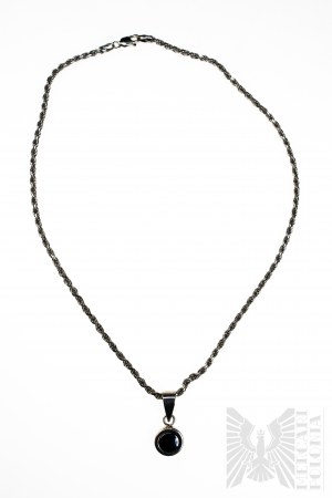 Round Hematite Necklace, Cord Braid, 925 Silver