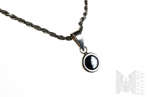 Round Hematite Necklace, Cord Braid, 925 Silver