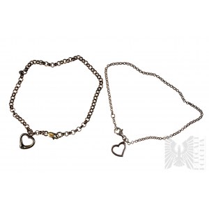 Two Heart Bracelets, Belcher Braid, 925 Silver