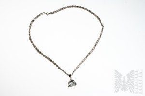 Necklace with Large White Triangular Zirconia and Unusual Braid, 925 Silver
