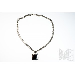 Designer Square Necklace with Black Onyx Plate, Wide Chain, Double Armor Braid, 925 Silver, appraised in Gdansk after 1986.