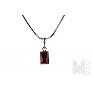 Rectangular Necklace with Carnelian, Rope Braid, 925 Silver, appraised in Gdansk after 1986