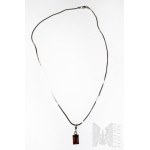 Rectangular Necklace with Carnelian, Rope Braid, 925 Silver, appraised in Gdansk after 1986