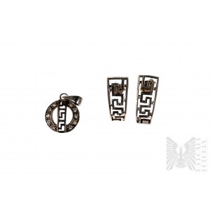 Pendant and Earrings with Greek Motif, 925 Silver