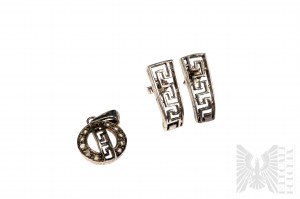 Pendant and Earrings with Greek Motif, 925 Silver