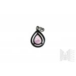 Drop Pendant with Pink Quartz and White Zircons, 925 Silver