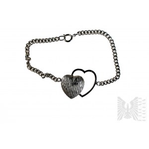 Bracelet avec deux cœurs, tresse armoriée, argent 925