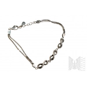 Infinity Bracelet with White Cubic Zirconias, Double Venetian Braid, 925 Silver