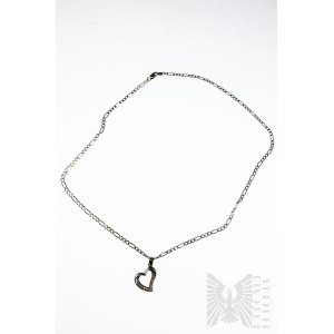 Herz-Halskette mit weißen Zirkonen verziert, Figaro-Borte, 925 Silber