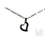 Heart Necklace Decorated with White Zircons, Figaro Braid, 925 Silver