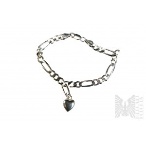 Heart Form Charms Bracelet, Figaro Braid, 925 Silver