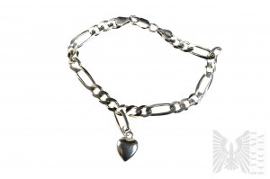 Bracelet avec breloques en forme de coeur, tresse Figaro, argent 925