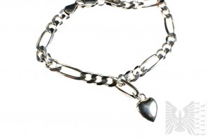 Heart Form Charms Bracelet, Figaro Braid, 925 Silver