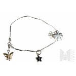 Bracelet with Four Floral Charms, Ball Braid, 925 Silver