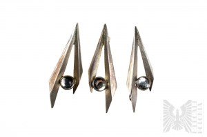 Designer V-Shaped Set with Transparent Eyelet consisting of Brooch and Earrings, 925 Silver