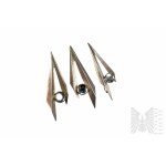 Designer V-Shaped Set with Transparent Eyelet consisting of Brooch and Earrings, 925 Silver