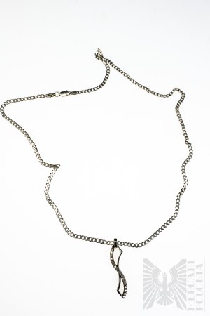 Wavy Necklace with White Zircons, Armadillo Braid, 925 Silver