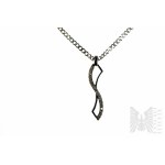 Wavy Necklace with White Zircons, Armadillo Braid, 925 Silver