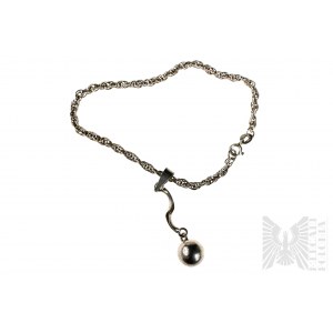 Hanging Ball Bracelet, Cord Braid, 925 Silver.