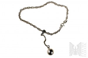 Hanging Ball Bracelet, Cord Braid, 925 Silver.