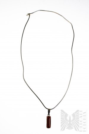 Elongated Rectangular Necklace with Desert Sand, Rope Braid, 925 Silver