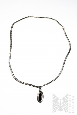 Ovale Halskette mit schwarzem Onyx, Gürteltiergeflecht, 925 Silber