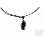 Ovale Halskette mit schwarzem Onyx, Gürteltiergeflecht, 925 Silber