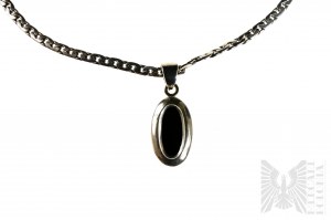 Oválný náhrdelník s černým onyxem, opletení pásovce, stříbro 925/1000