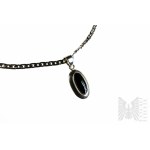 Oval Necklace with Black Onyx, Armor Braid, 925 Silver