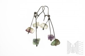 Long Earrings with Natural Fluorites, 925 Silver