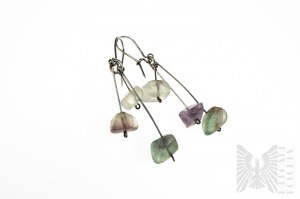 Long Earrings with Natural Fluorites, 925 Silver