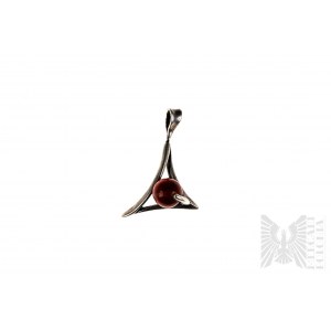 Triangle Pendant with Wooden Ball, 925 Silver, product weight 2.88 grams, dimensions 32x22 mm