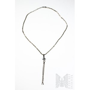 Necklace with White Zirconia and Hanging Chains, 925 Silver, appraised in Italy
