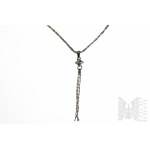 Halskette mit weißen Zirkonia und hängenden Ketten, 925 Silber, geprüft in Italien