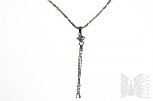 Necklace with White Zirconia and Hanging Chains, 925 Silver, appraised in Italy