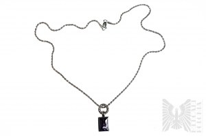 Imitation Amethyst and White Zirconia Necklace, Cord Braid, 925 Silver, hallmarked in Italy