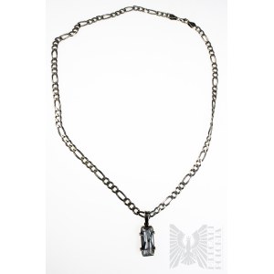 Massive Halskette mit rechteckigen weißen Zirkonia, Panzergeflecht, 925 Silber
