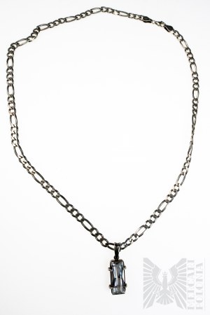 Massive Halskette mit rechteckigen weißen Zirkonia, Panzergeflecht, 925 Silber