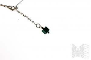Ankle Bracelet with Charms in the Form of Hanging Malachite Cube, Rope Braid, 925 Silver