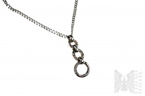 Halskette mit drei Kreisen, verziert mit weißen Zirkonen, Gürteltiergeflecht, 925 Silber