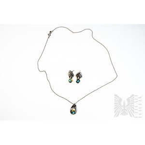 Necklace &amp; Earrings Set with Blue Zircons, 925 Silver