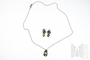 Necklace & Earrings Set with Blue Zircons, 925 Silver