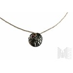 Round Necklace with Decorative Designs and Pink Zirconia, Cord Braid, 925 Silver