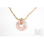 Collier de perles de culture d'eau douce ornées de quartz rose, 45 cm, fermoir en argent 925